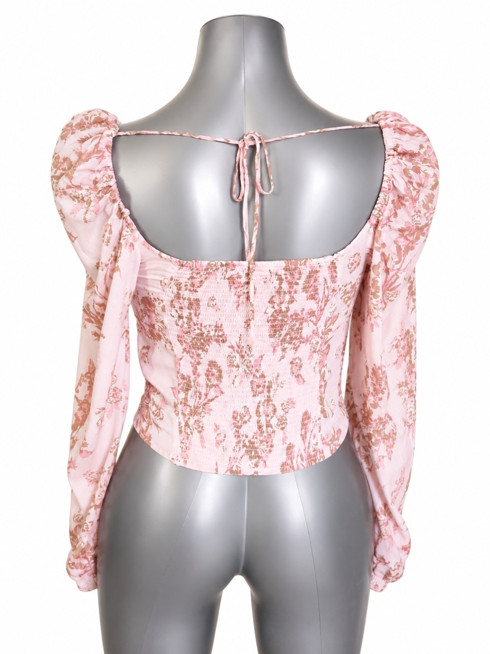Free People Floral Long Sleeve Crop Top Medium Pink Cottagecore Boho Romantic - Picture 4 of 6